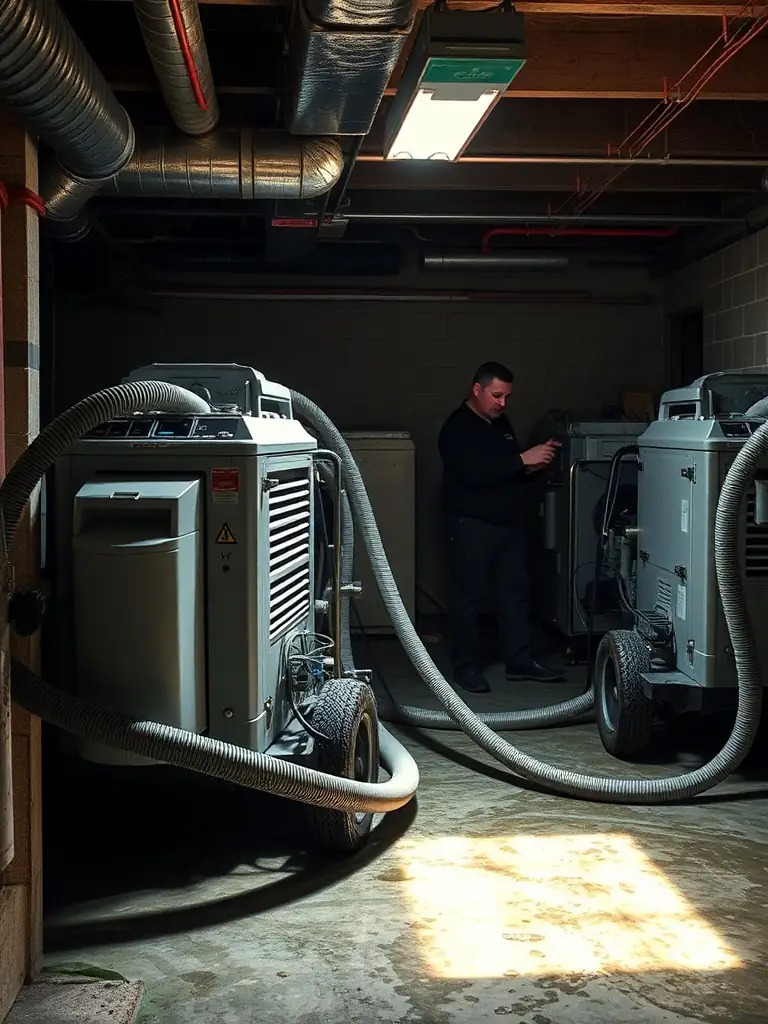 A photo of advanced water extraction equipment being used in a flooded basement, showcasing the company's investment in cutting-edge technology.