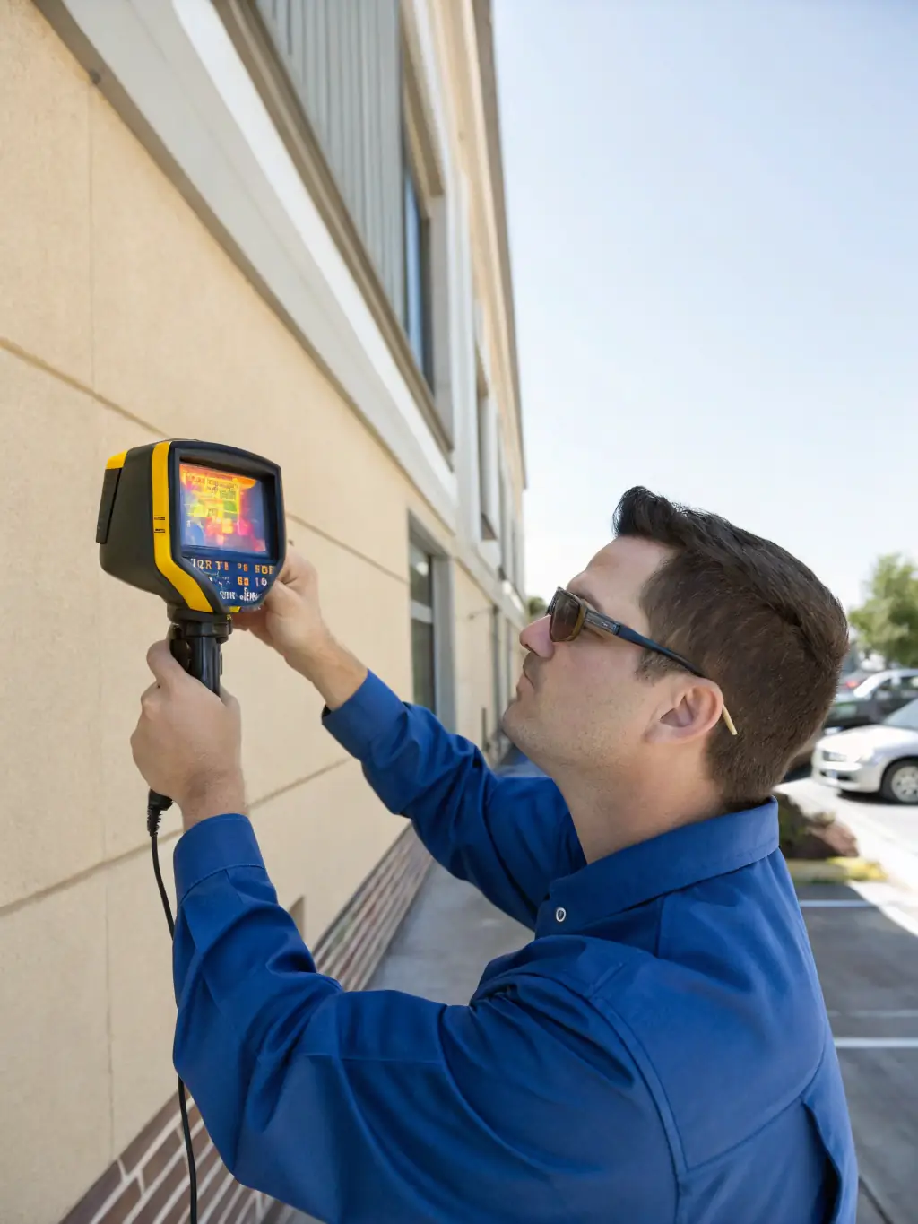 An image of a thermal imaging camera being used to detect hidden moisture behind a wall in a Seattle home affected by water damage, showcasing Ethos Water Damage Restoration's advanced inspection techniques.