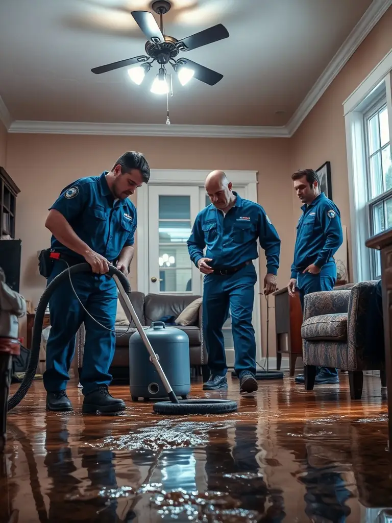 A photo depicting Ethos Water Damage Restoration technicians performing a detailed inspection of a water-damaged property in Seattle, using moisture detection tools to assess the extent of the damage.